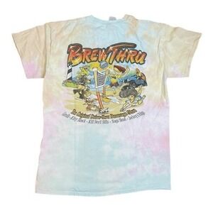 Brew Thru Outter Banks Graphic Tee Blue Green Tie Dye Short Sleeve M